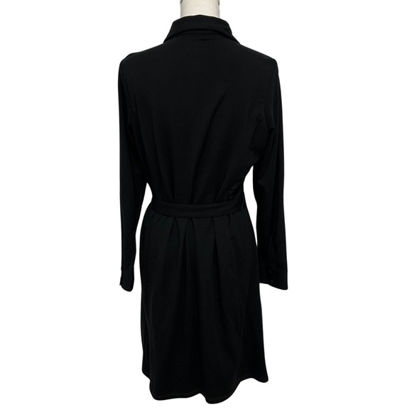 L.L.Bean Button Front Knit Belted Dress Black Size Medium Petite Career Wear NWT - Picture 9 of 9